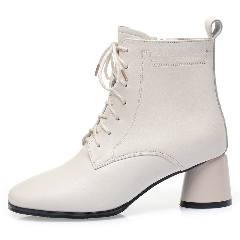 Women's White Martin Mid Ankle Soft Thin Women's Leather Boots