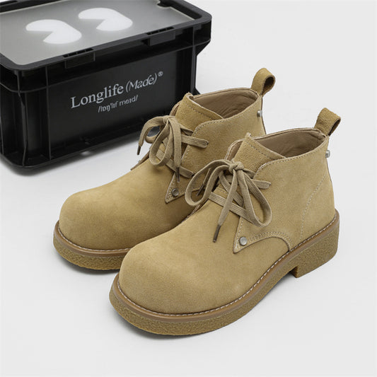 Men's Derby Thick-soled High-rise Suede Round Toe Design Versatile Leisure Men's Martin Boots