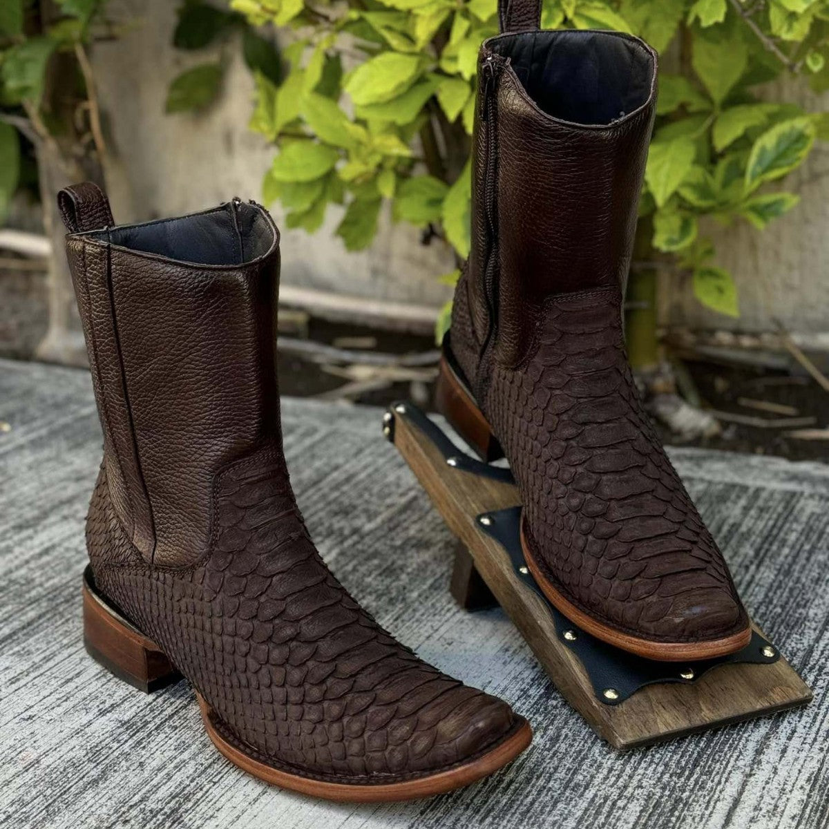 Men's Knight Crocodile Square Head Snake Pattern Men's Leather Boots