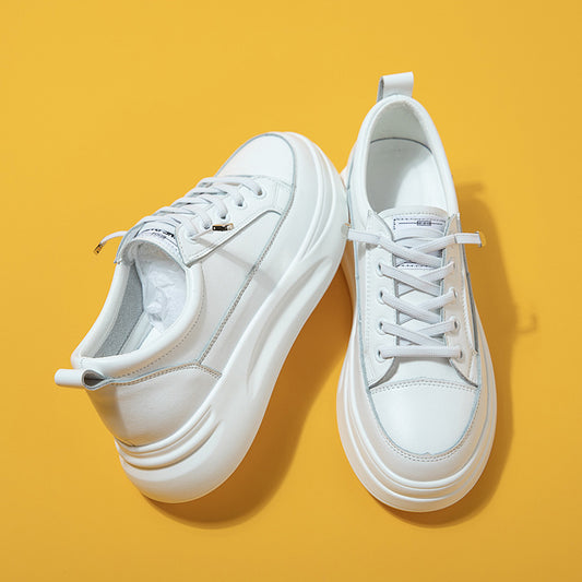 Women's White Thick Sole Slip-on Inner Height Increasing Men's Shoes