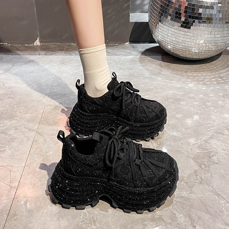 Women's Starry Rhinestone Dad Spring Platform Fried Women's Sports Shoes