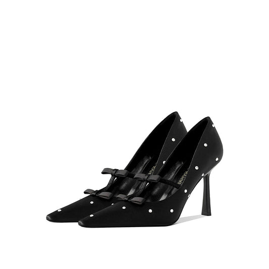 Women's Style Temperament Bow Black Crystal Pumps Women's Shoes