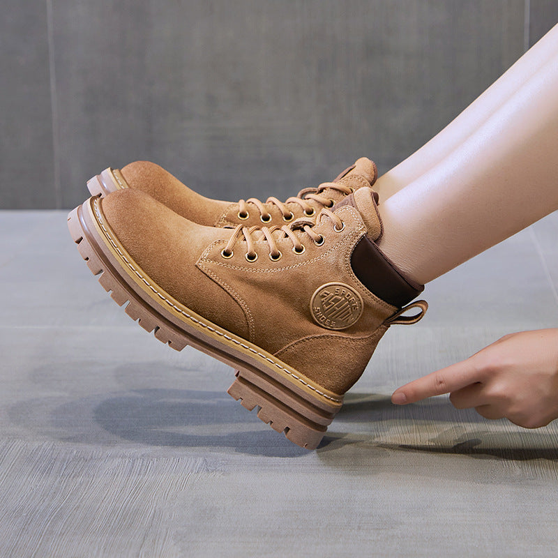 Women's Soft Bottom Retro Short Cow Suede Boots
