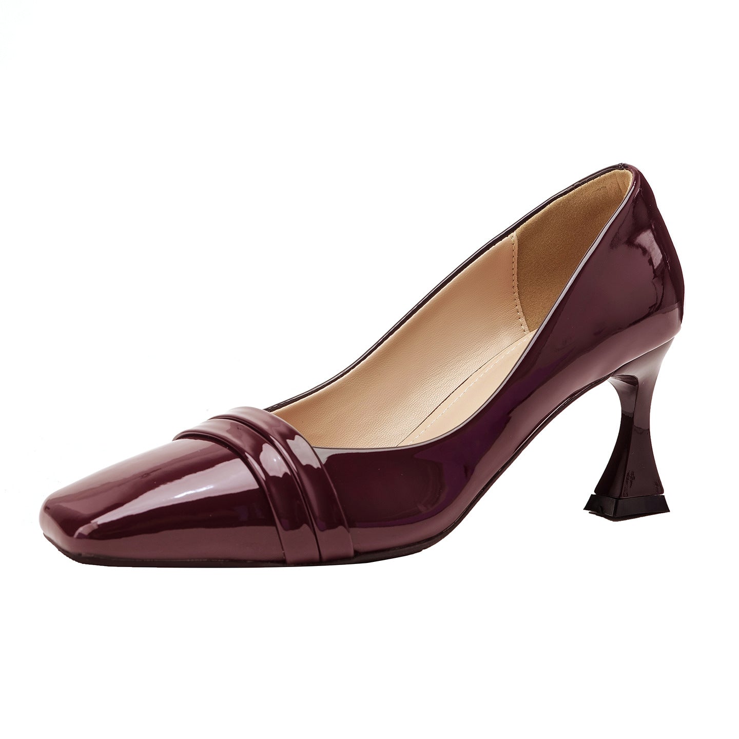 Women's Square Toe Patent Pumps Dress Comfortable Commute Low-cut Heels