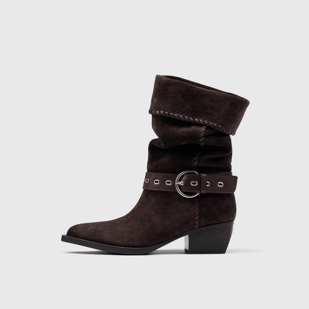 Suede Retro Length Knight Pleated Western Women's Leather Boots