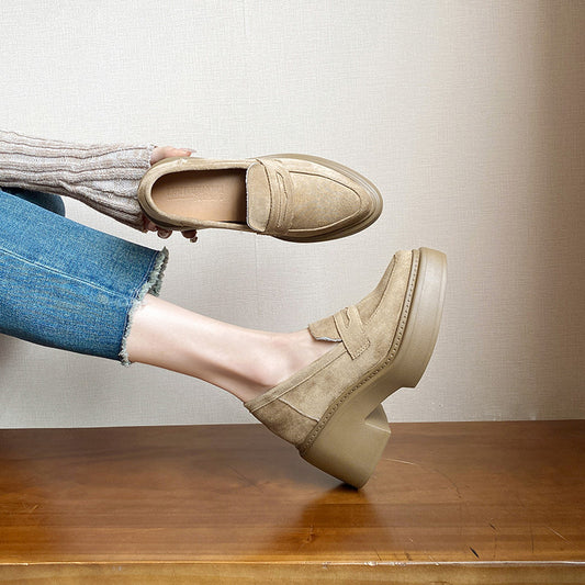 Women's Small Height Increasing Insole Platform Retro British Style Loafers