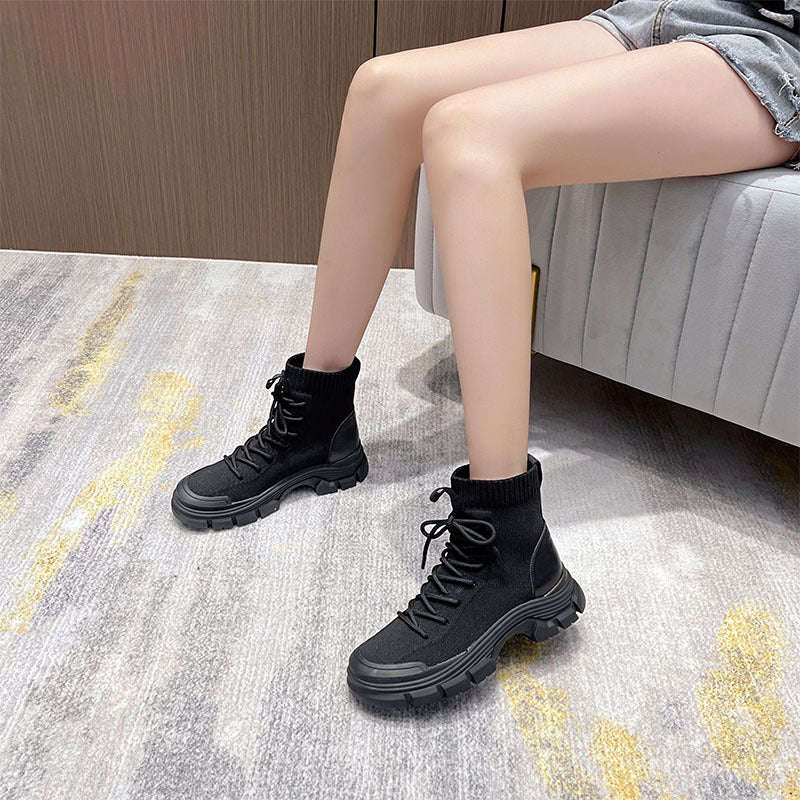 Women's Dr. Martens British Style Fashionable Short Skinny Socks Show Feet Women's Leather Boots
