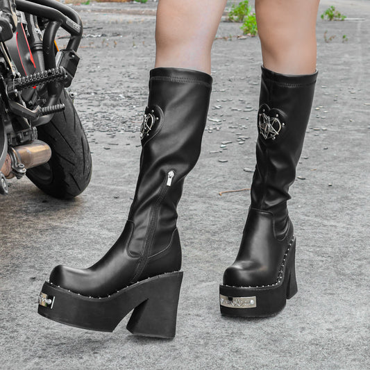 Women's Stretch Thick-soled Muffin Height Increase Device Car Punk Hot Women's Leather Boots