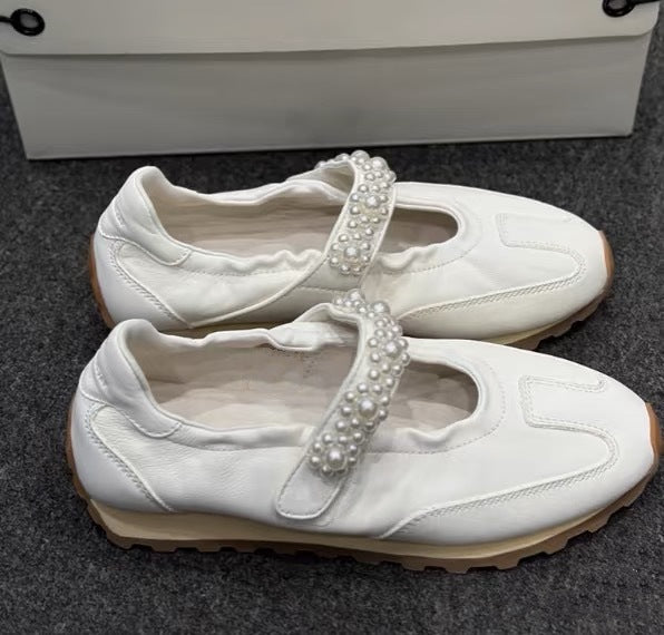 Women's Height Increasing Style Mary Jane Pearl Retro Moral Training Sports Casual Shoes