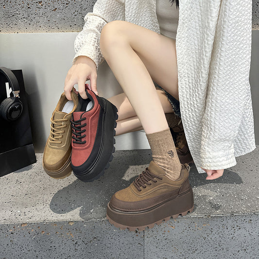 Women's Retro Color Matching Platform Small Height Women's Casual Shoes