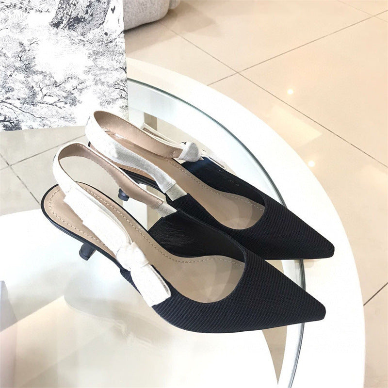 Women's Letters Ribbon Bow Closed Toe French Style Cat Pointed High Heeled Sandals