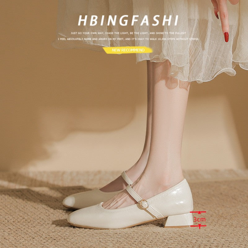Women's French Gentle Pumps Female Chunky Square Toe Cheongsam Temperament Commute Heels
