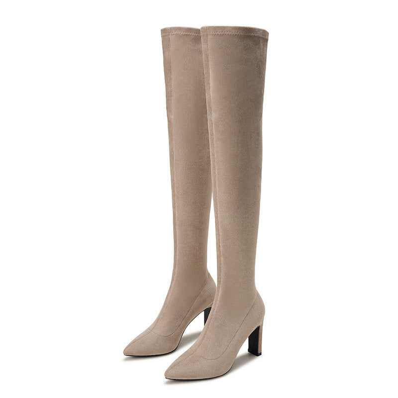 Women's Color Chunky Pointed Skinny Over The Heels