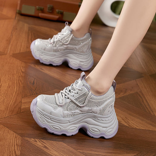 Women's Dad Spring Rhinestone Platform Lightweight Height Increasing Women's Shoes