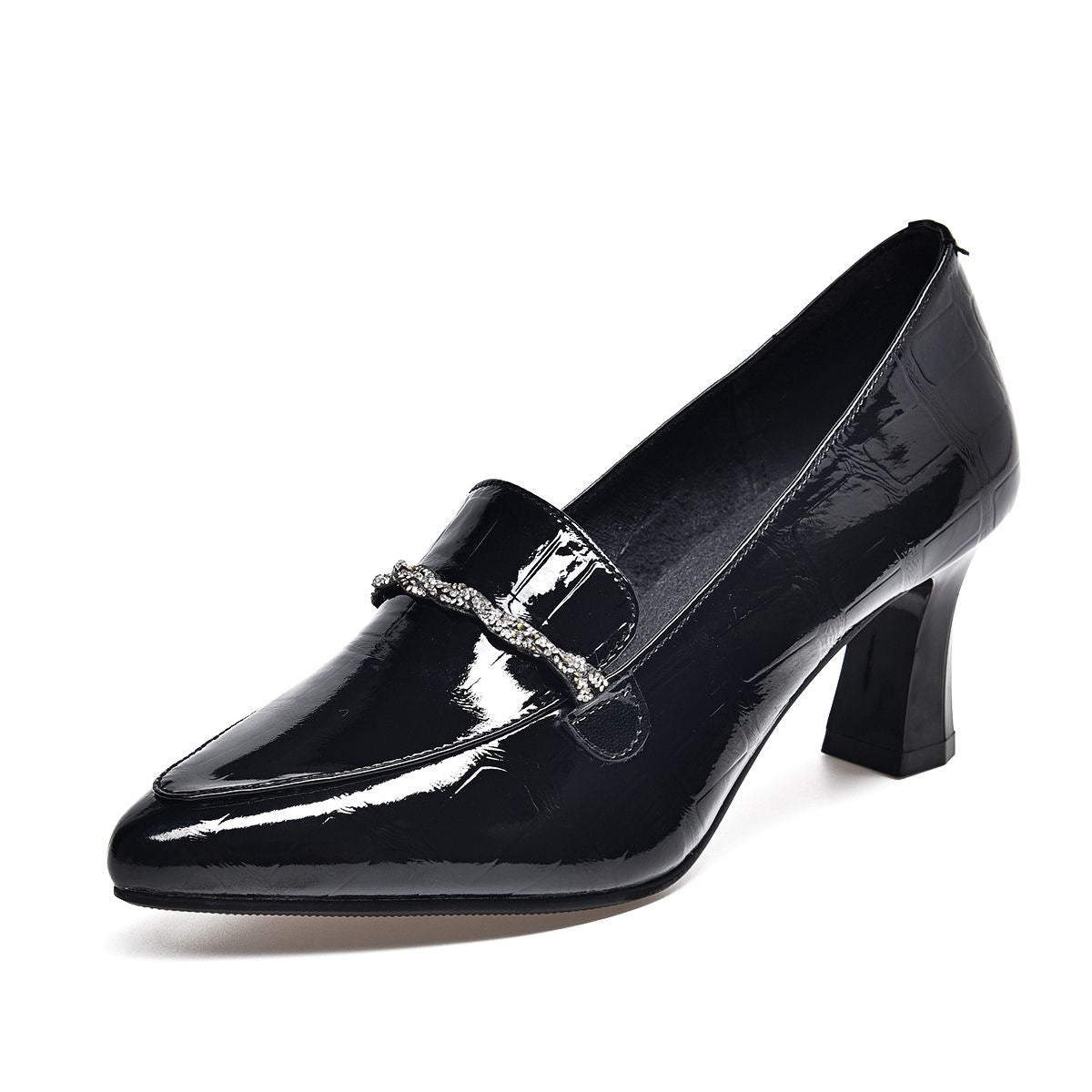 Women's Genuine Single-layer Spring Medium-sized Mouth Pointed Toe Chunky Women's Fashion Shoes