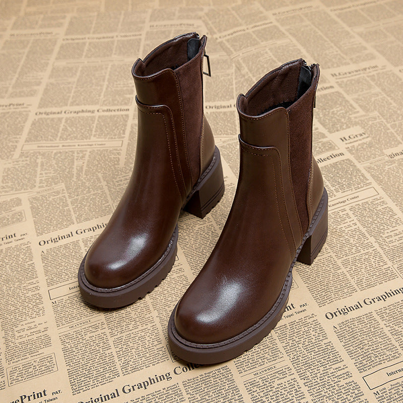 Women's Martin High Chunky Small High-grade Ankle Women's Leather Boots