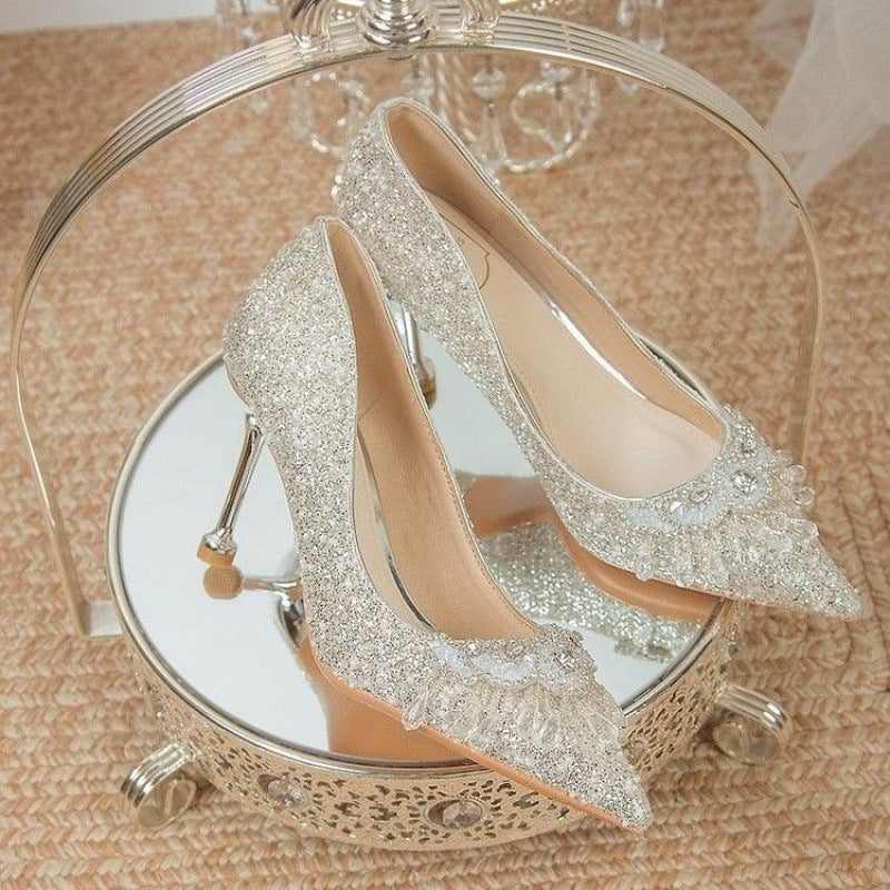 Women's Tired Feet Main Dress Two Wear Crystal High Heeled Sandals