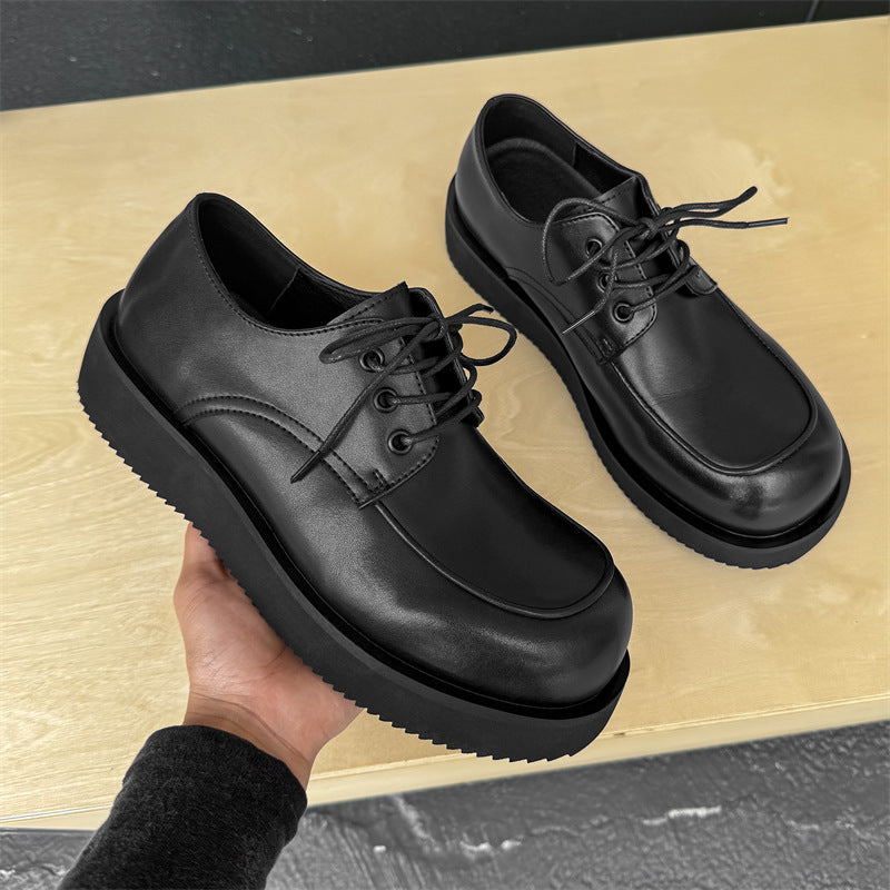Men's Classic Retro British Style Derby Height Increasing Simple Elegant Men's Casual Leather Shoes