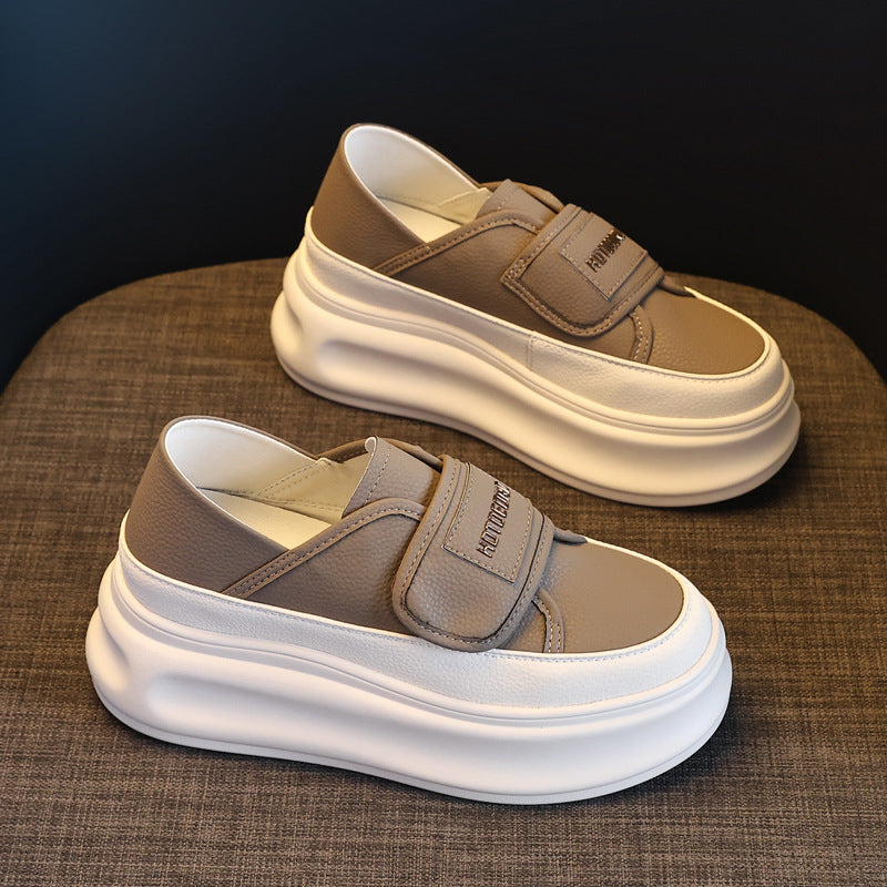 Women's Thick-soled Height Increasing Insole Fashionable Velcro White Sports Casual Shoes