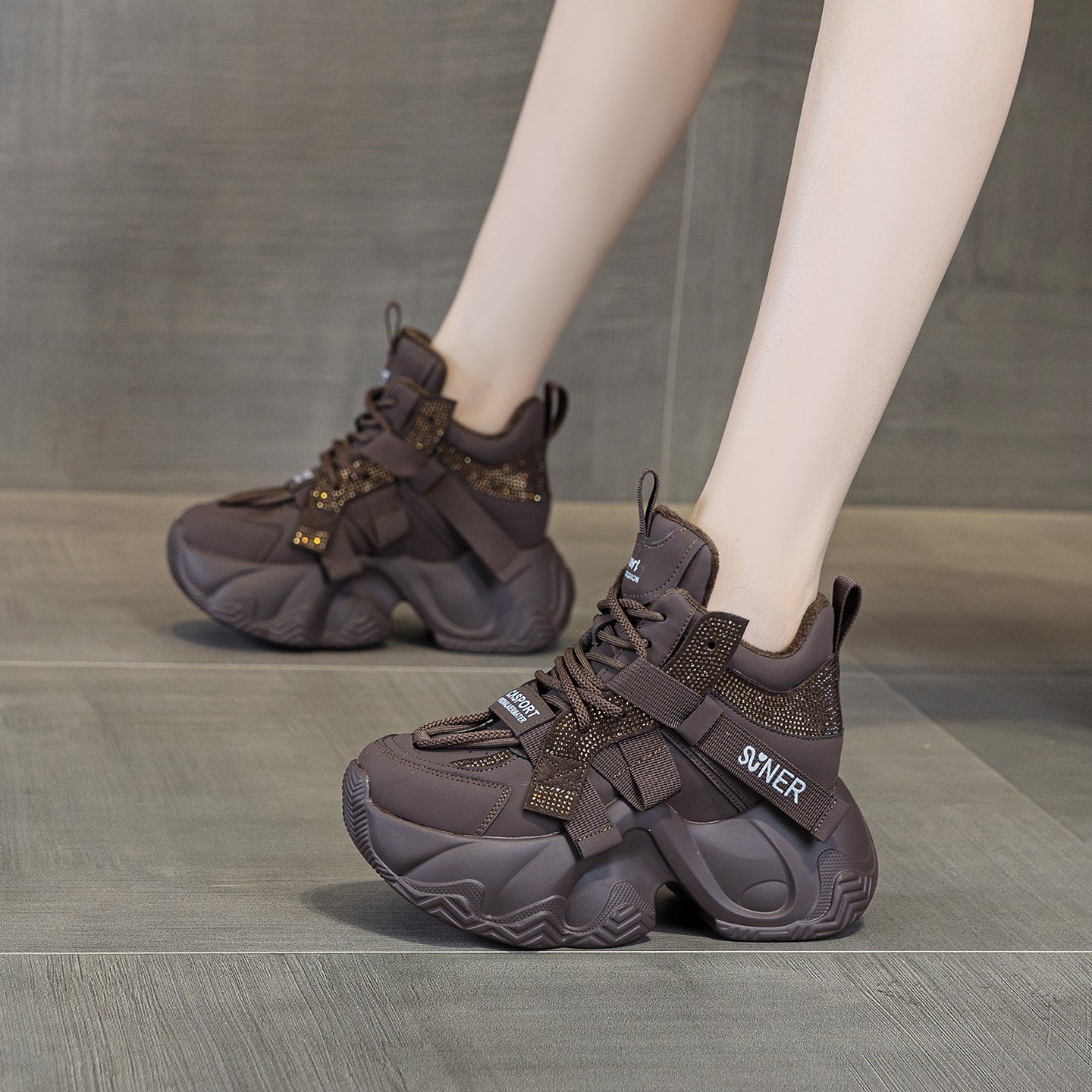 Women's Dad Autumn Platform Height Increasing Rhinestone Women's Casual Shoes