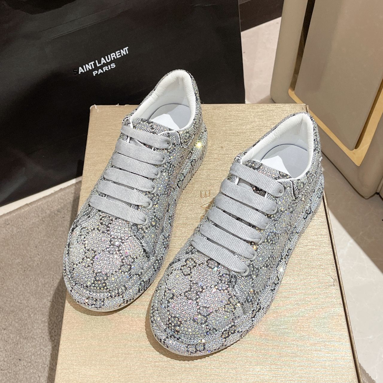 Women's Full Diamond Pumps Muffin Platform Rhinestone Men's Shoes