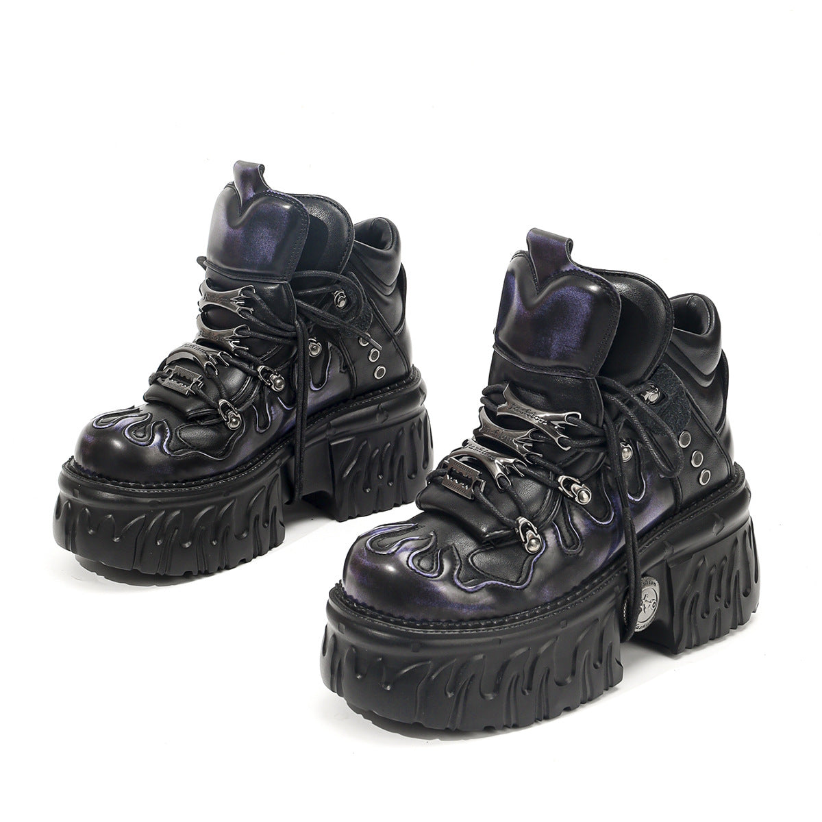 Women's & Men's Dark Platform Thick Bottom Punk Metal Women's Leather Boots