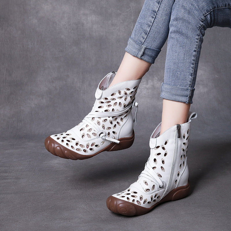 Women's Handmade Authentic Hollow Out Hole Soft Bottom Breathable Single-layer Women's Leather Boots