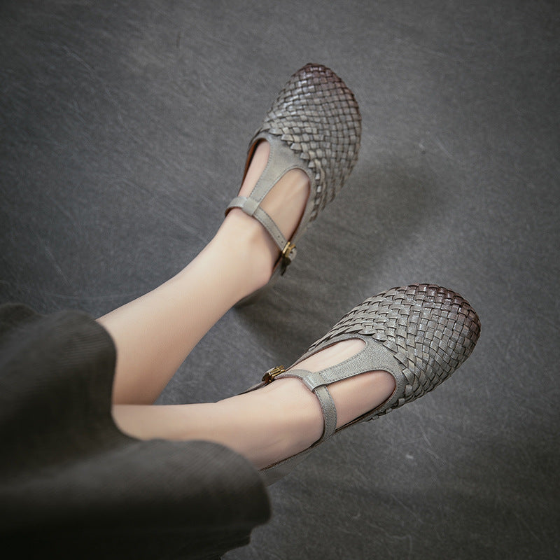 Mouth Woven Mary Jane First Layer Women's Casual Shoes