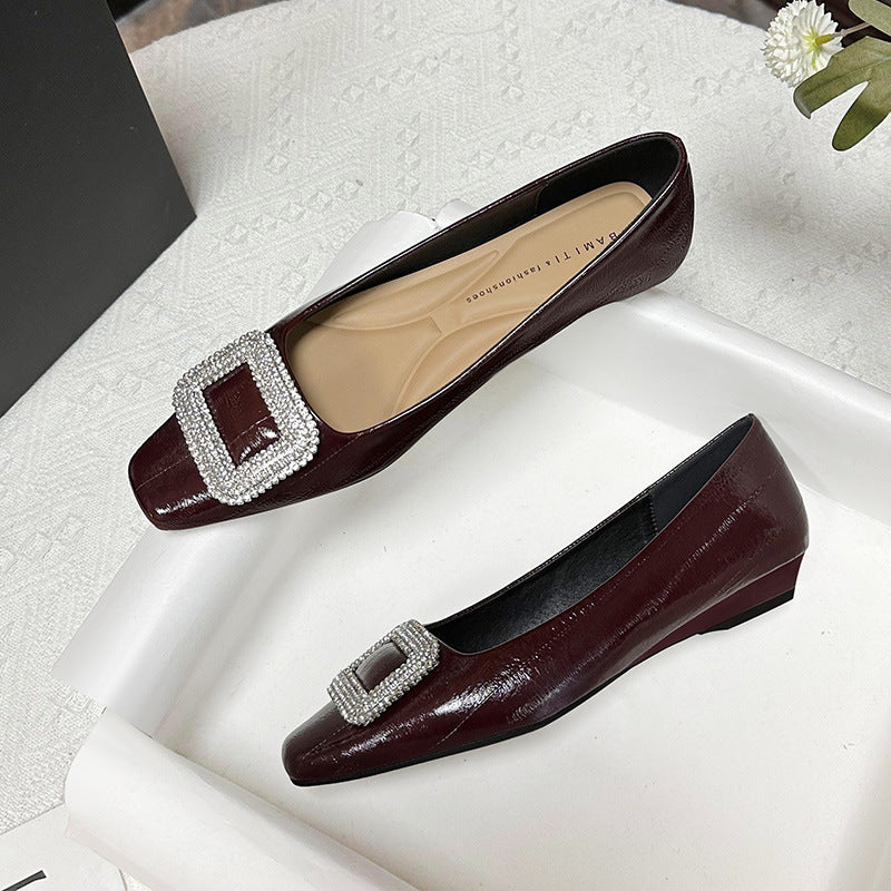 Women's Square Toe Flat Bottom Do Not Leather Shoes