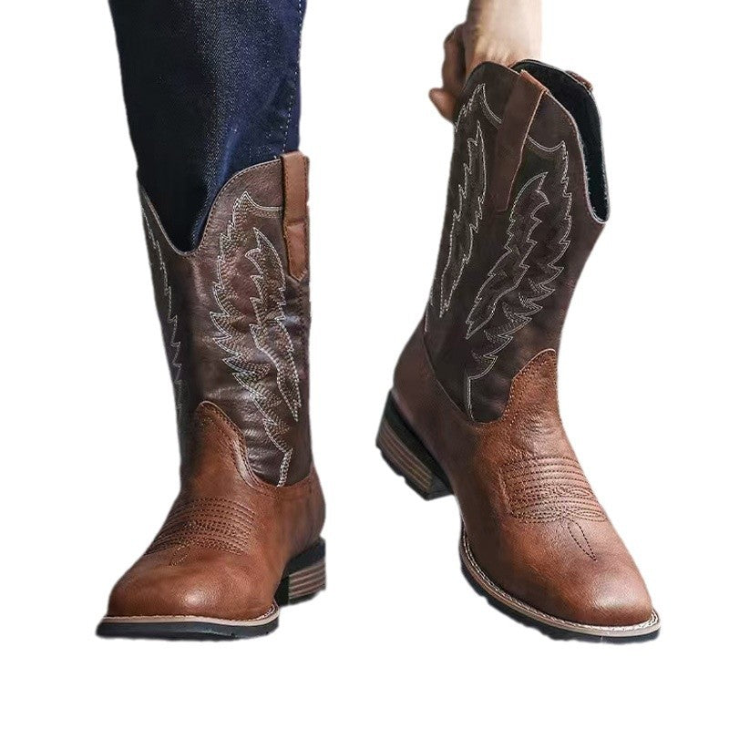Men's Tall Worker Embroidery Western Cowboy Fashion Haulage Motor Plus Boots
