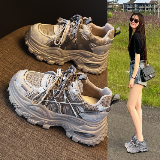 Women's Platform Height Increasing Insole Fashion Mesh Dad Sports Casual Shoes