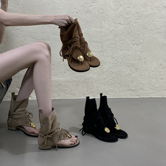 Women's Korean Style Square Toe Tassel Autumn Suede Herringbone Women's Casual Shoes