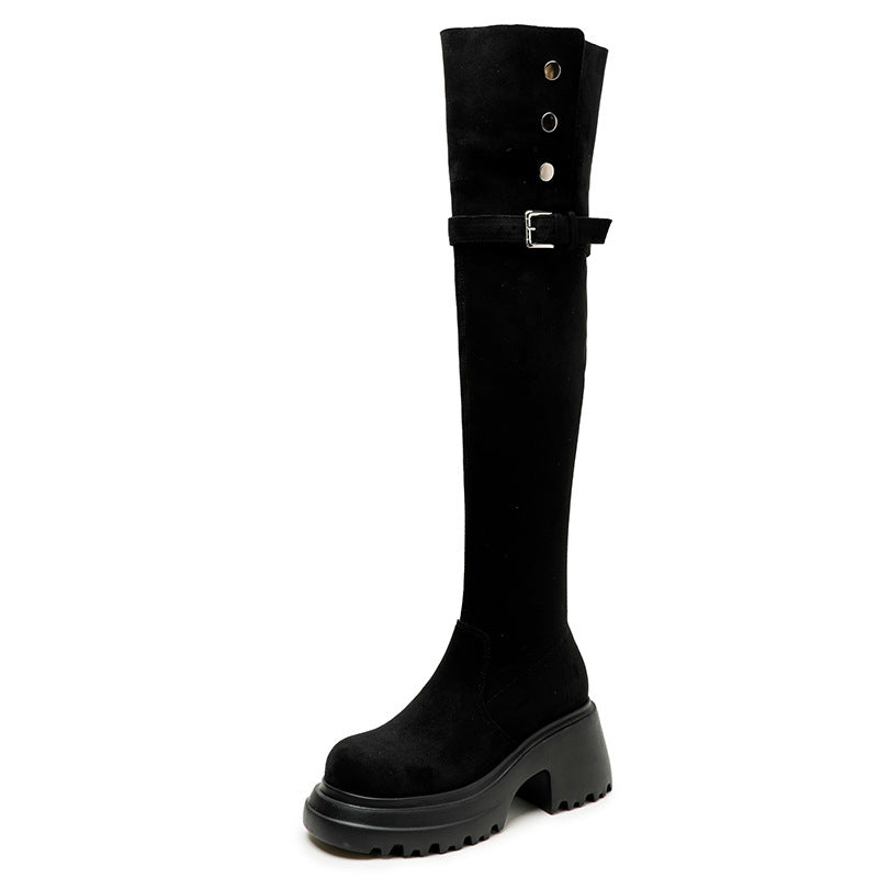 Women's Two-way Folding High Thick Bottom Big Tube Women's Leather Boots