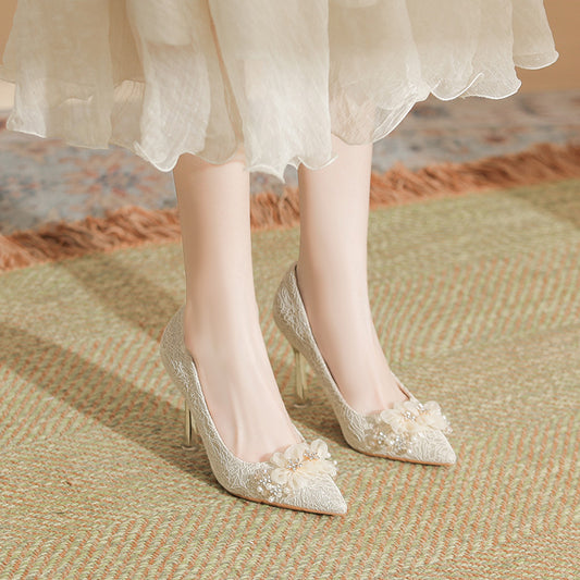 French Style Small Size High Wedding Banquet Dress Plus Heels