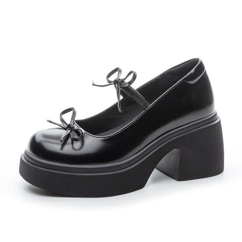Women's Mary Jane Chunky Height Increasing Slip-on British College Women's Fashion Shoes