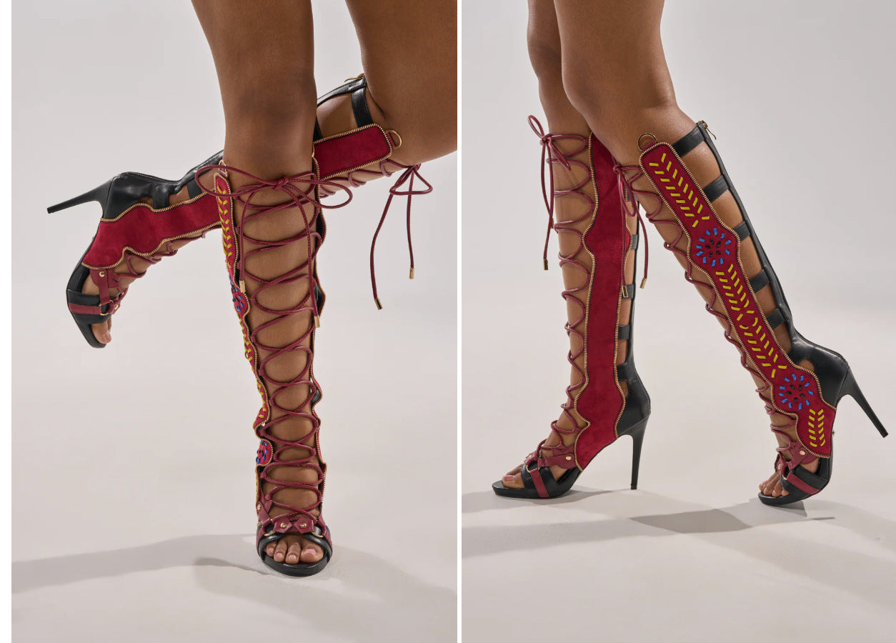 Women's Runway Stiletto Peep Toe Strap Plush Women's Fashion Shoes