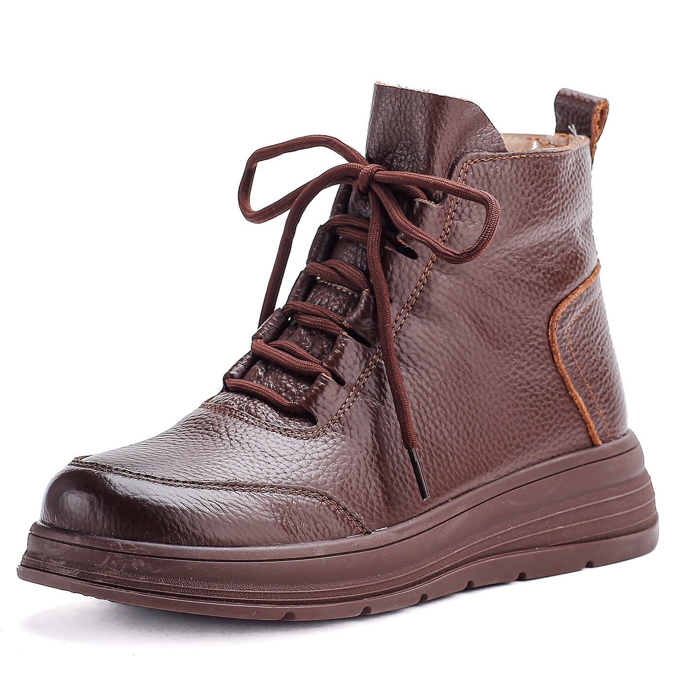 Women's Retro Lace Up Short Wedge Platform Round Head Boots