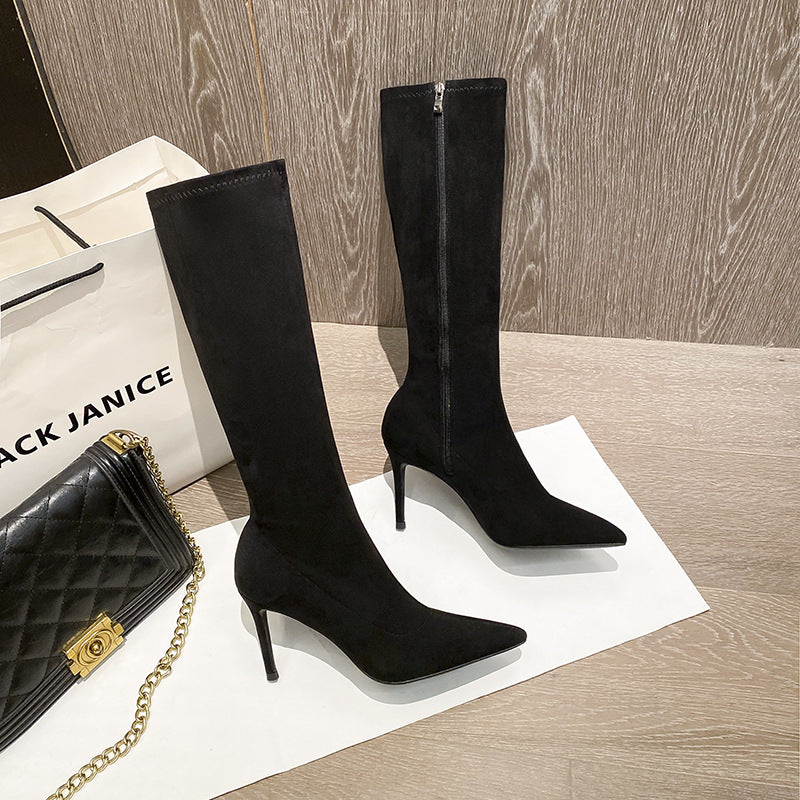 Women's Below The Knee High Pointed Stiletto Women's Leather Boots
