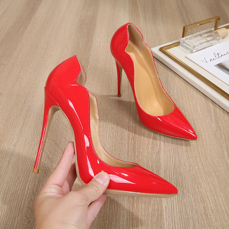 Women's Summer Pointed Toe V-shaped Mouth Large Size Stiletto High Reverse Women's Fashion Shoes