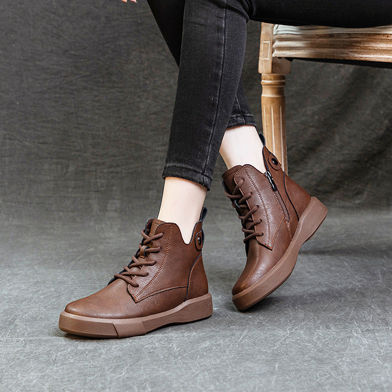 Women's Brown Soft Martin Thick-soled Retro Literary Boots
