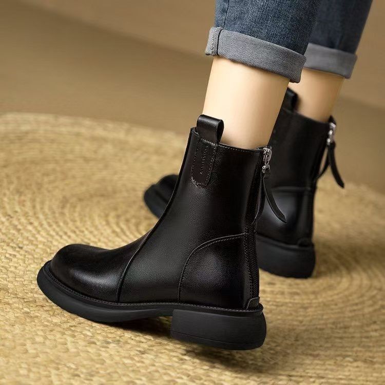 Women's Martin Soft Bottom Retro Round Head Plus Women's Leather Boots