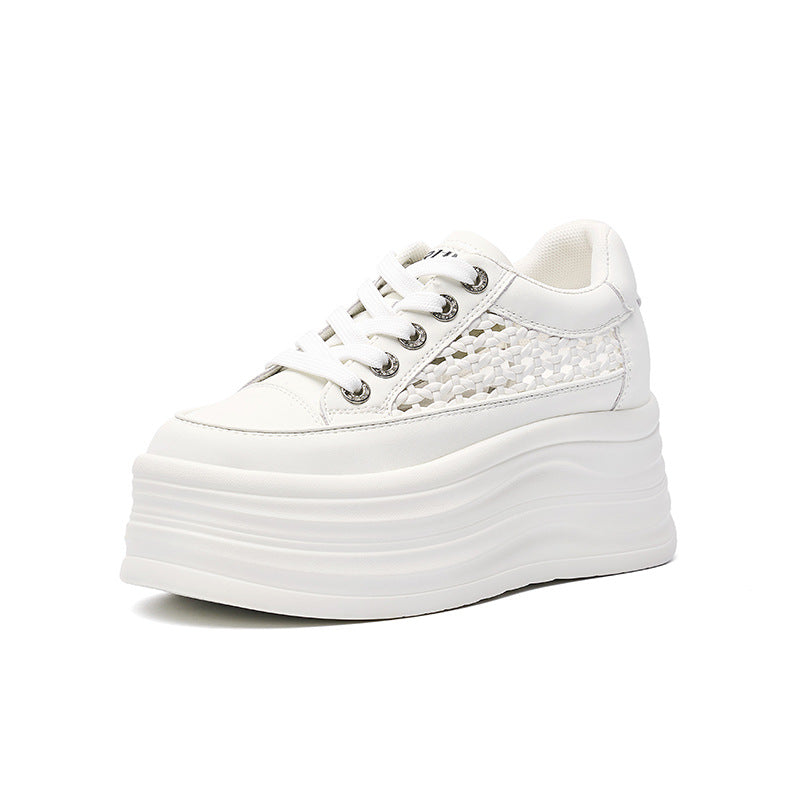 Women's Platform White Summer Weaving Hollow Versatile Women's Casual Shoes