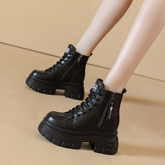 Women's Female British Style Autumn Small Winter Plus Veet Ankle Women's Leather Boots