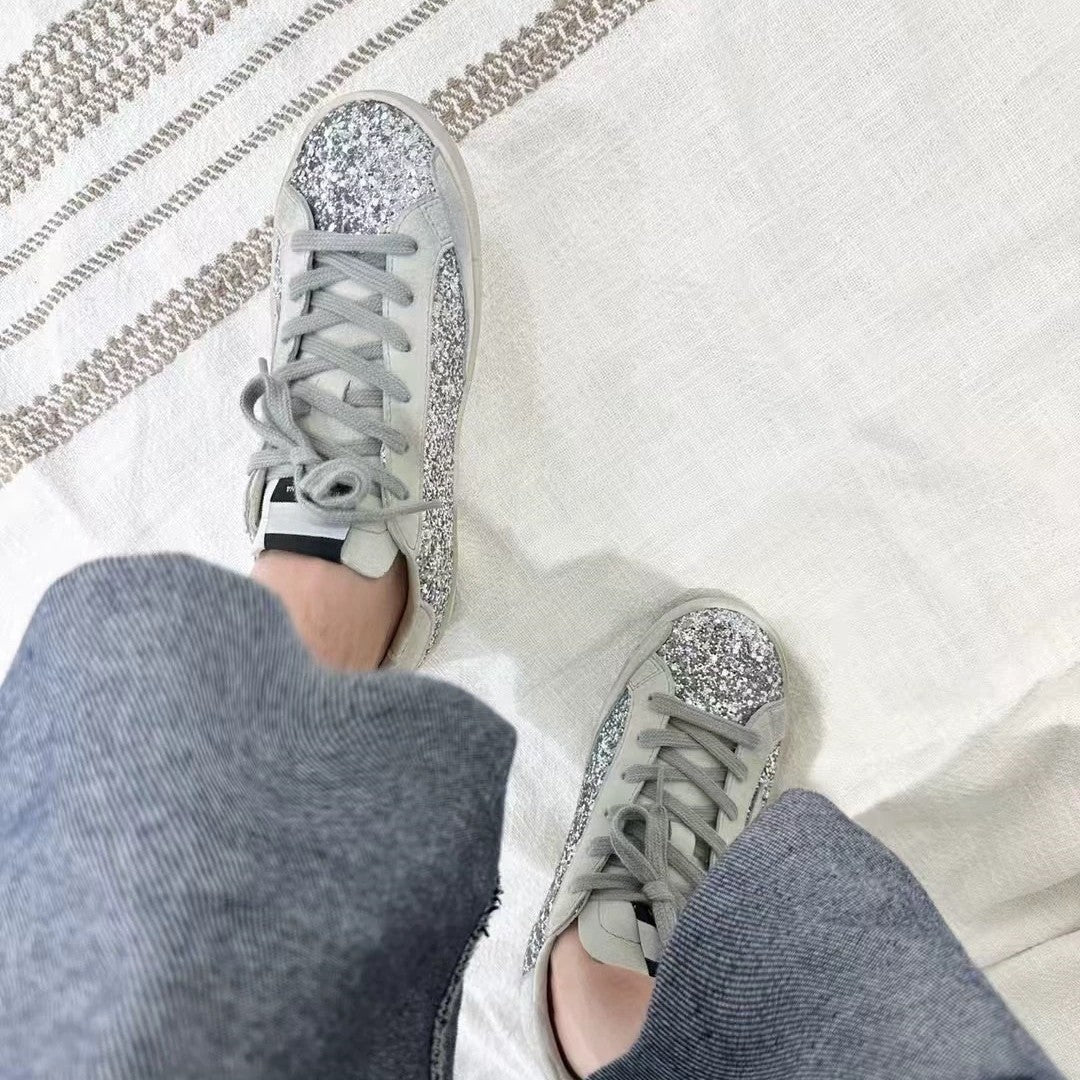 Women's Genuine Retro Golden Goose Sier Paillette Height Increasing Insole Sneakers