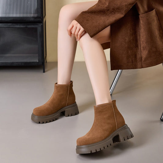 Women's Invisible Hidden Platform Skinny Back Zipper Ankle Martin Women's Leather Boots
