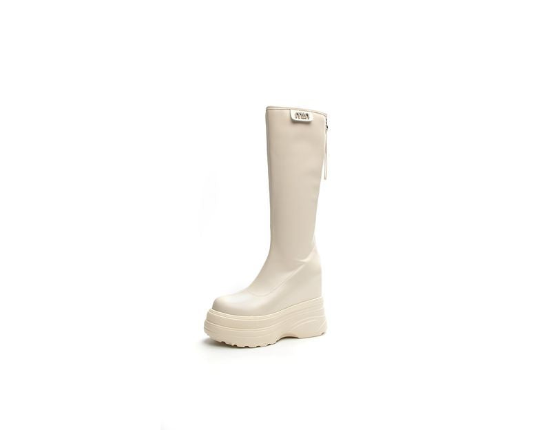 Women's Thick Bottom Lifted Type Below The Knee Wild Little Princess Women's Leather Boots