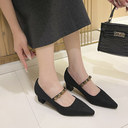 Women's Square Toe Temperament High Chunky Mid Not Tired Feet Women's Fashion Shoes