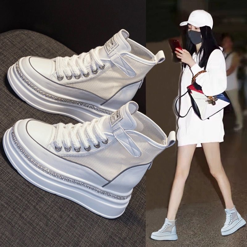Genuine Platform White Small High Top Inner Height Increasing Women's Casual Shoes