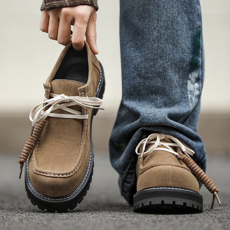 Khaki Thick Bottom Increased Kangaroo Trend Retro Leather Shoes