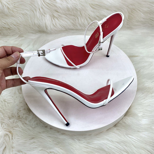 Women's Stiletto Summer Black Pointed Buckle Open High Heeled Sandals